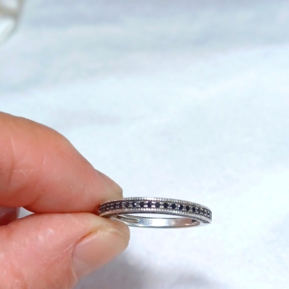 Sterling Silver 925 Black Onyx  Deep Ruby  Rhinestones Sz 7 - Picture 7 of 8